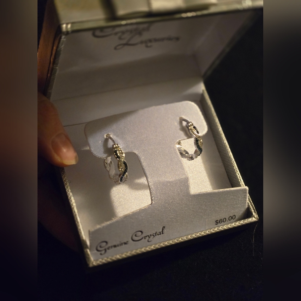 Blue and White sterling silver hoop heart earrings